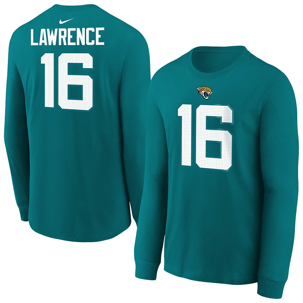 T-shirt à manches longues Nike Trevor Lawrence Teal Jacksonville Jaguars avec nom et numéro du joueur