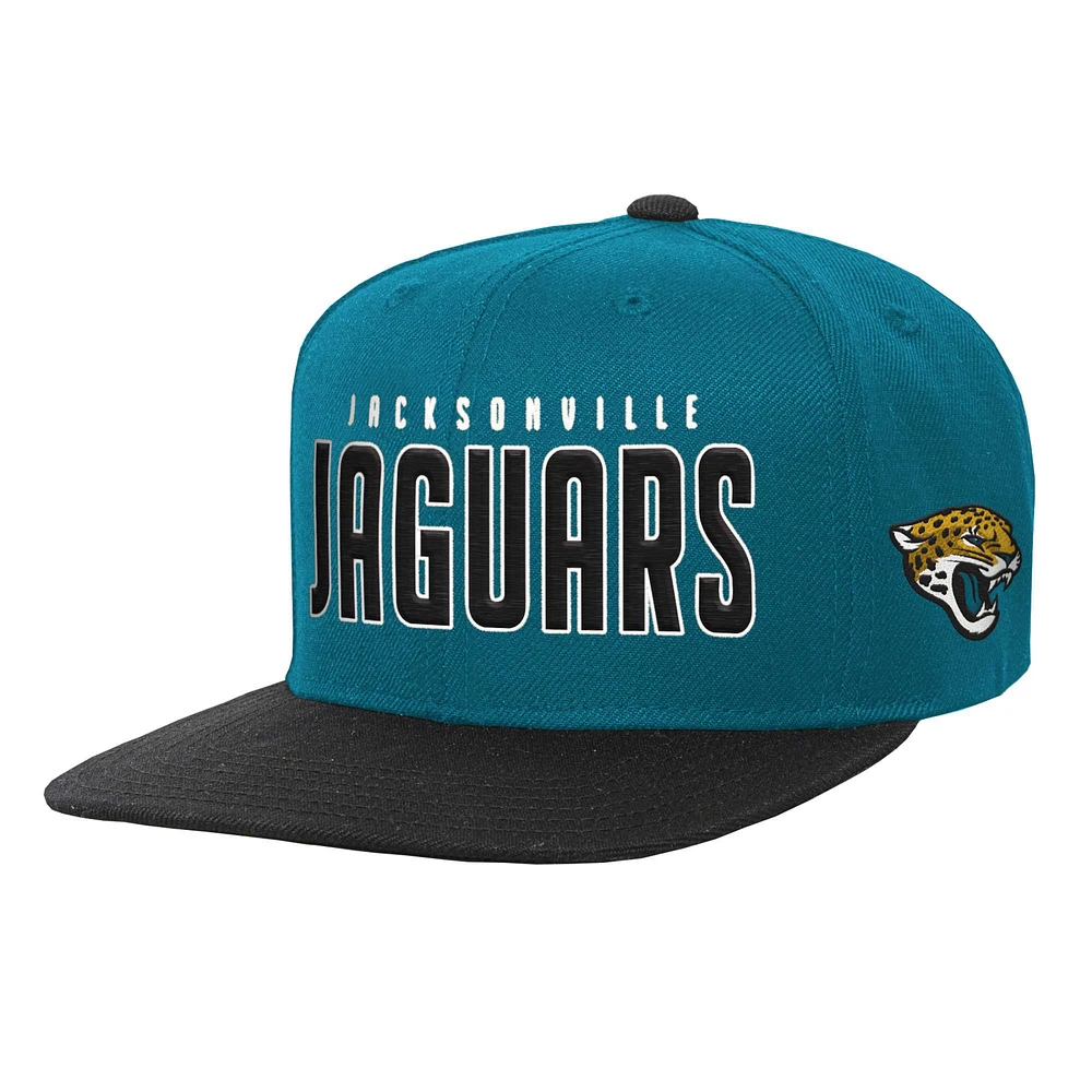 Casquette snapback à bord plat pour jeunes Jacksonville Jaguars bleu sarcelle/noir