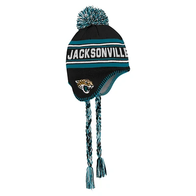 Bonnet tricoté à pompon en jacquard bleu sarcelle pour jeunes des Jaguars de Jacksonville