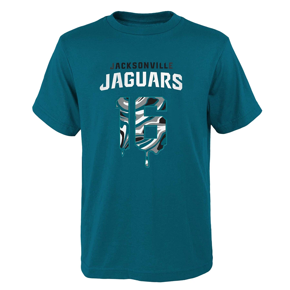 T-shirt Trevor Lawrence Teal Jacksonville Jaguars Mainliner Drip avec nom et numéro du joueur