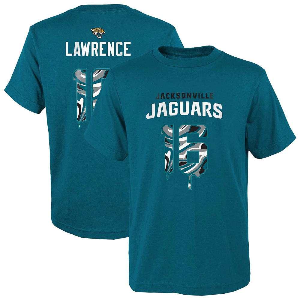 T-shirt Trevor Lawrence Teal Jacksonville Jaguars Mainliner Drip avec nom et numéro du joueur