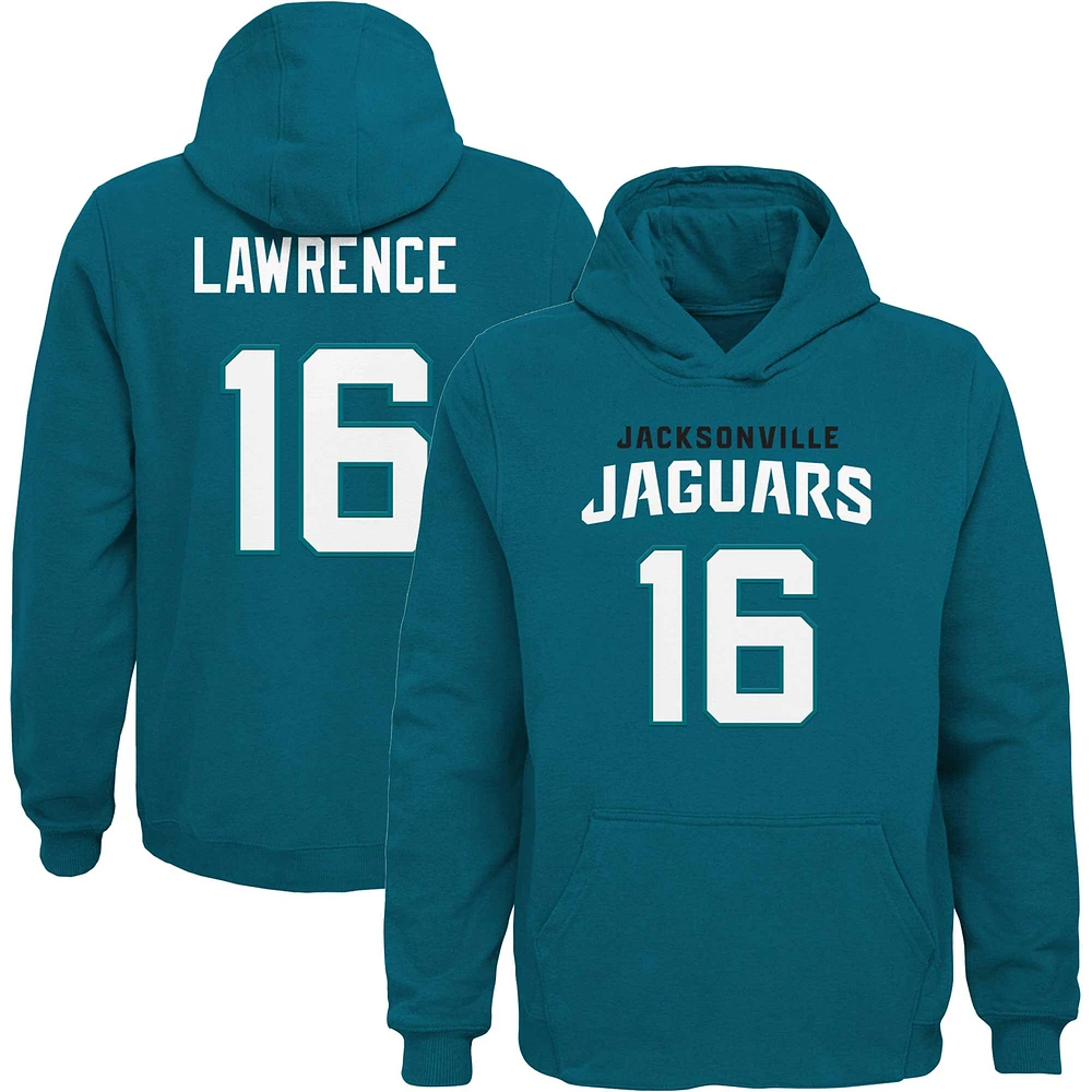 Sweat à capuche avec nom et numéro de joueur principal des Jaguars Jacksonville Trevor Lawrence Teal