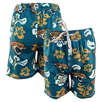 Youth Wes & Willy Teal Jacksonville Jaguars Floral Volley Swim Trunks