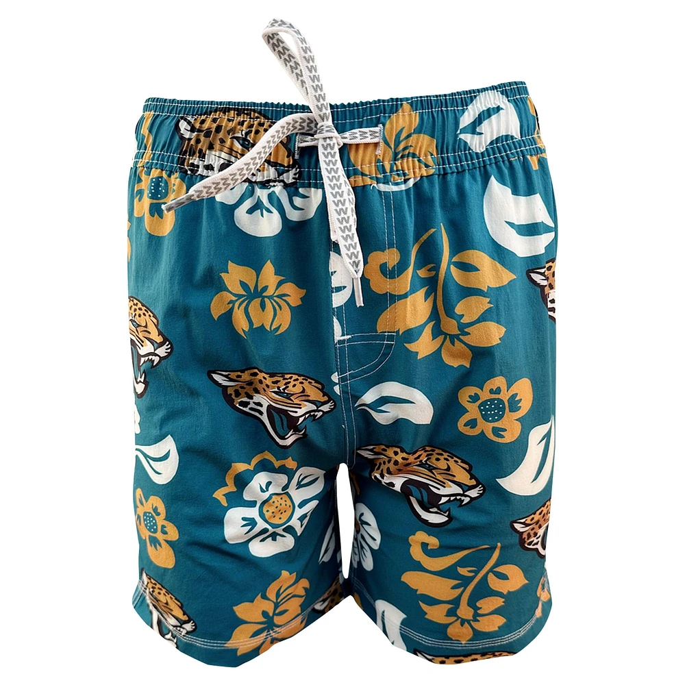 Youth Wes & Willy Teal Jacksonville Jaguars Floral Volley Swim Trunks