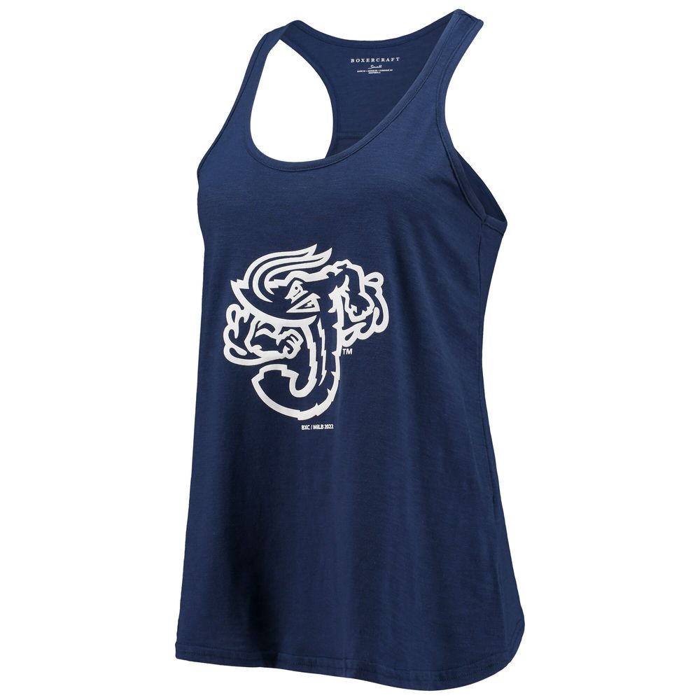 Women's Navy Jacksonville Jumbo Shrimp Charm Scoop Neck Racerback Tank Top