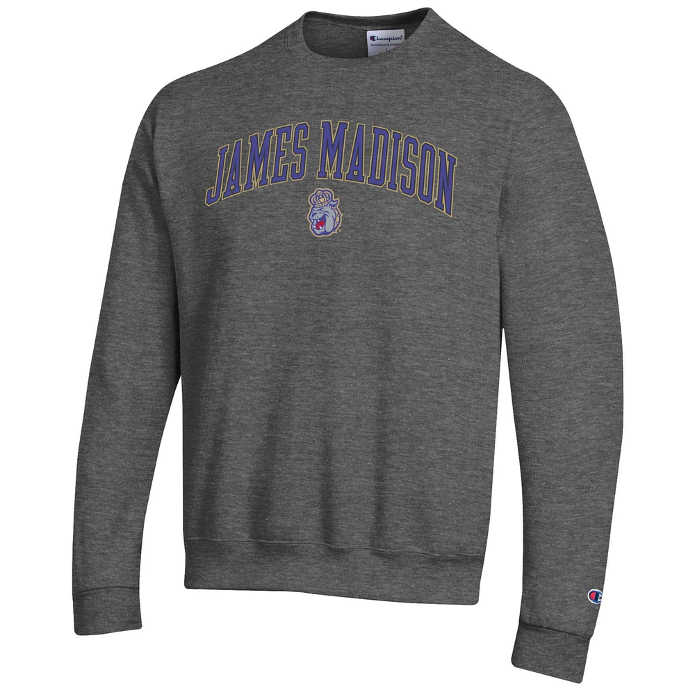 Men's Champion  Heather Charcoal James Madison Dukes Arch Over Logo Pullover Sweatshirt