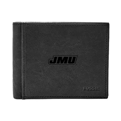 James Madison Dukes Fossil Leather Ingram RFID Flip ID Bifold Wallet - Black