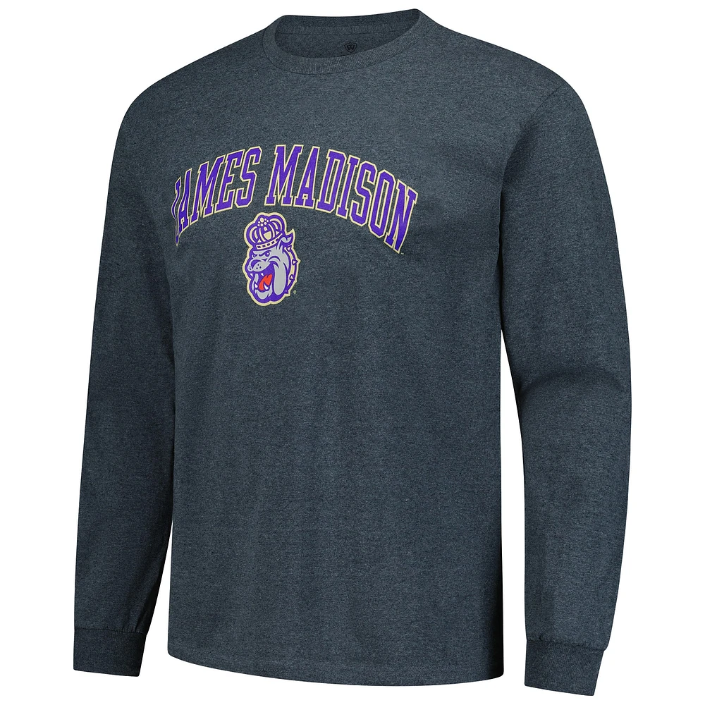 Men's  Heather Charcoal James Madison Dukes Basic Long Sleeve T-Shirt