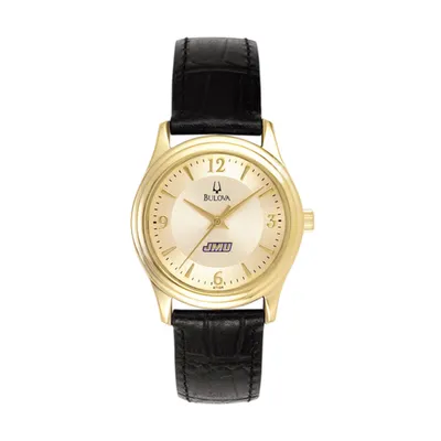 James Madison Dukes Bulova Women's Stainless Steel Watch with Leather Band - Gold/Black