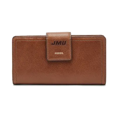 James Madison Dukes Fossil Women's Leather Logan RFID Tab Clutch - Brown