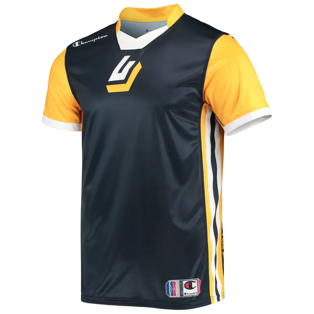 Men's Champion Navy/Gold Jazz Gaming Authentic Jersey V-Neck T-Shirt