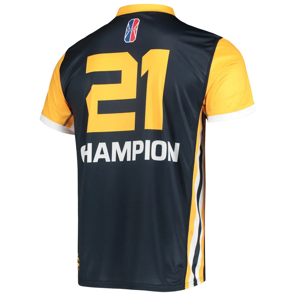 Men's Champion Navy/Gold Jazz Gaming Authentic Jersey V-Neck T-Shirt