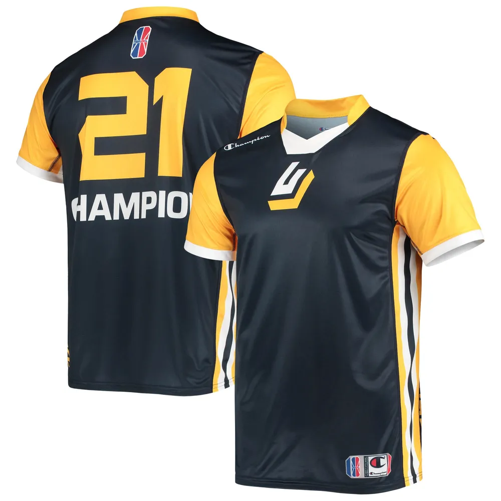 Men's Champion Navy/Gold Jazz Gaming Authentic Jersey V-Neck T-Shirt