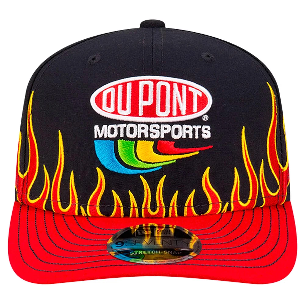 Casquette extensible à bouton-pression Jeff Gordon DuPont Flames 9SEVENTY de New Era pour homme, noire/écarlate