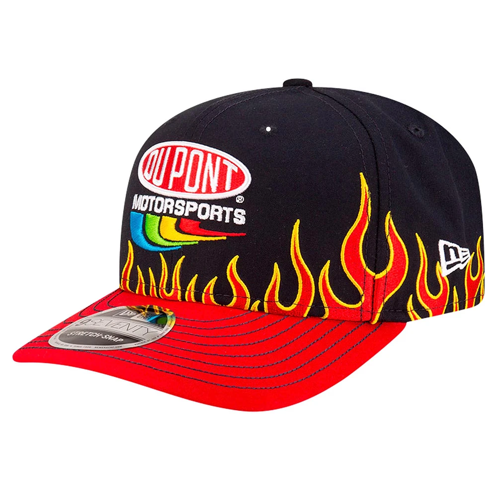 Casquette extensible à bouton-pression Jeff Gordon DuPont Flames 9SEVENTY de New Era pour homme, noire/écarlate