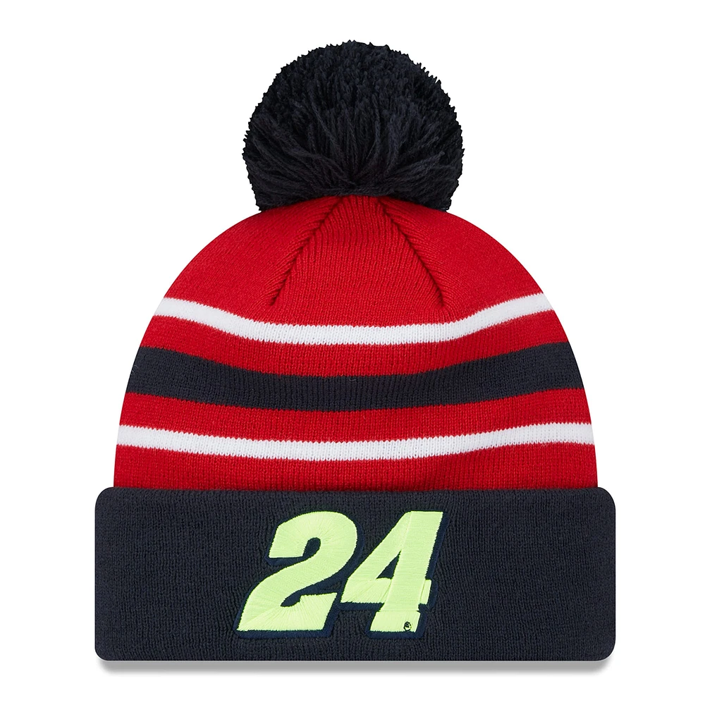 Bonnet en tricot à revers Jeff Gordon DuPont New Era pour hommes bleu marine avec pompon