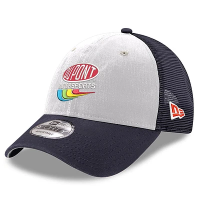 Casquette ajustable Jeff Gordon DuPont Foam A-Frame 9FORTY Trucker bleu marine New Era pour hommes