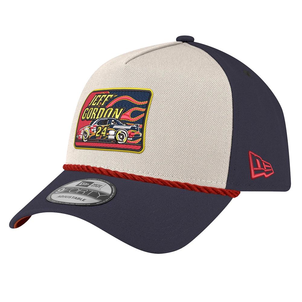 Men's New Era Stone/Navy Jeff Gordon 9FORTY Rope Adjustable Hat