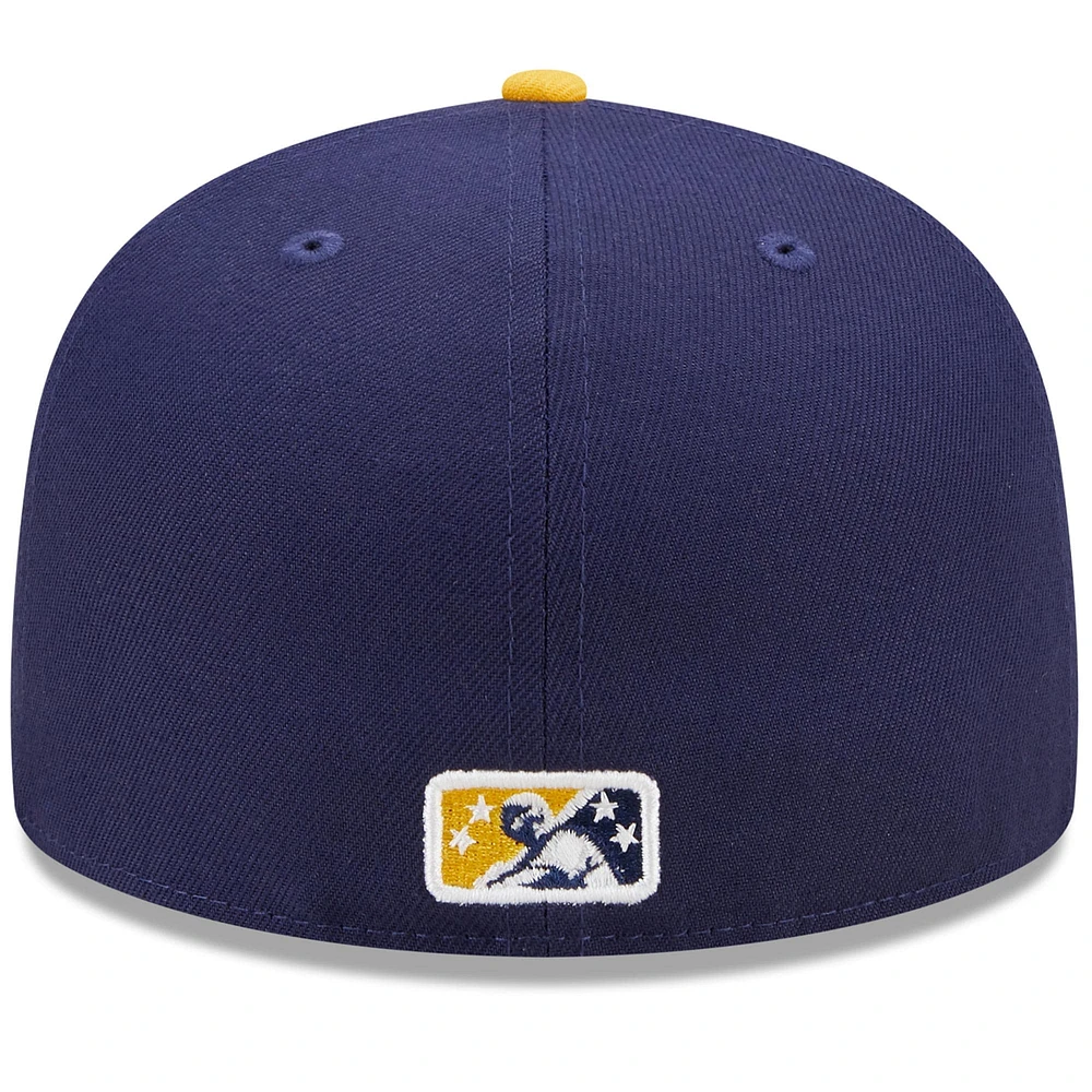 Men's New Era Blue/Yellow Jersey Shore BlueClaws Marvel x Minor League 59FIFTY Fitted Hat