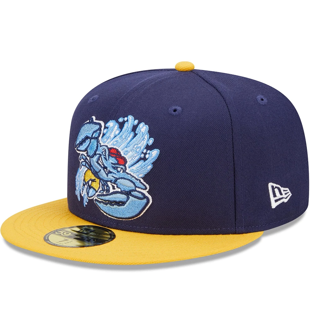 Men's New Era Blue/Yellow Jersey Shore BlueClaws Marvel x Minor League 59FIFTY Fitted Hat