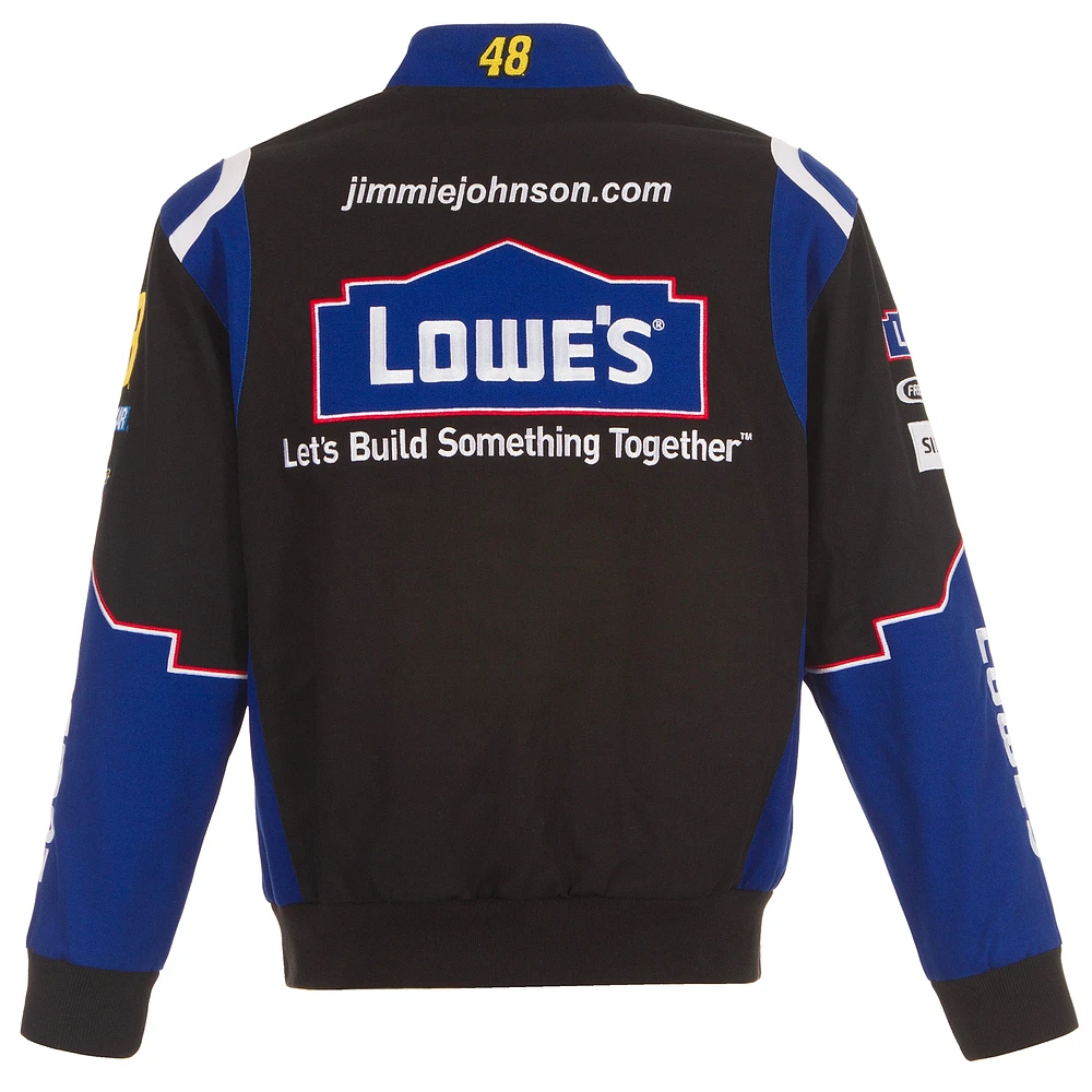 Men's JH Design  Black Jimmie Johnson Lowe's Twill Driver Uniform Full-Snap Jacket