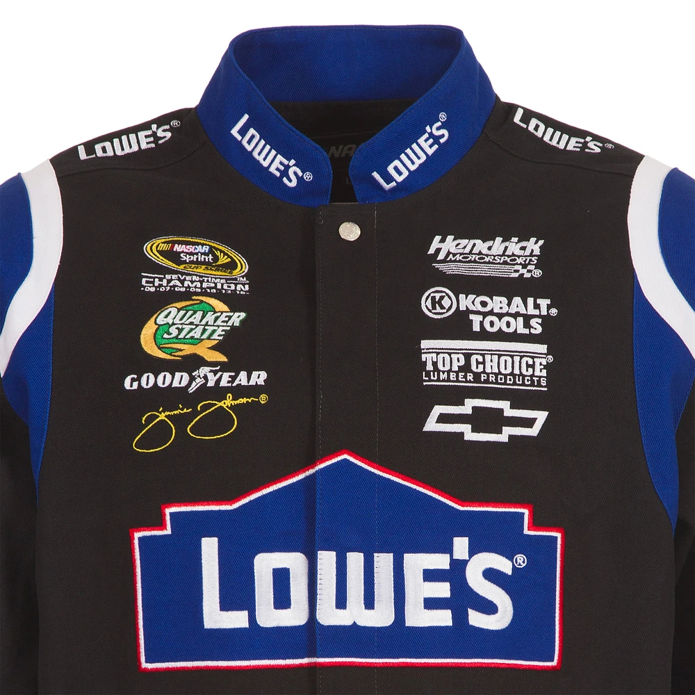 Men's JH Design  Black Jimmie Johnson Lowe's Twill Driver Uniform Full-Snap Jacket