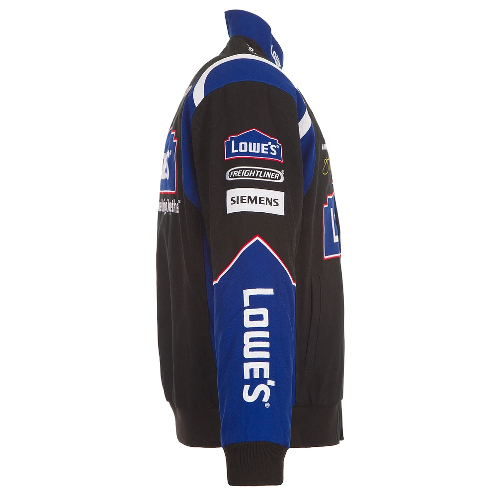 Men's JH Design  Black Jimmie Johnson Lowe's Twill Driver Uniform Full-Snap Jacket