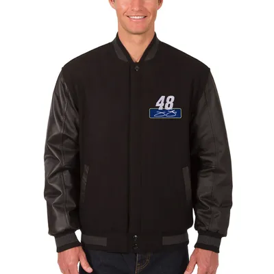 Jimmie Johnson JH Design Wool & Leather Varsity Jacket - Black