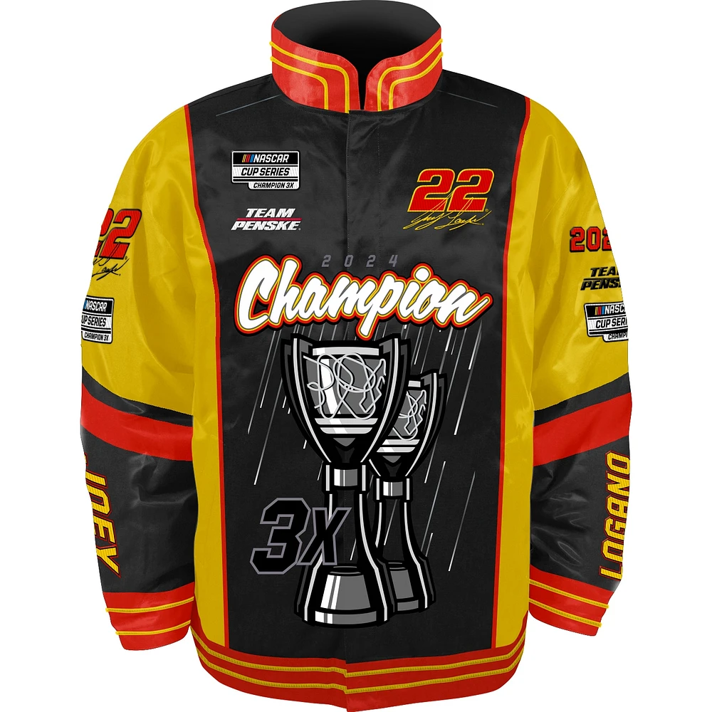 Men's Checkered Flag Sports Black Joey Logano 2024 NASCAR Cup Series Champion Nylon Full-Button Jacket