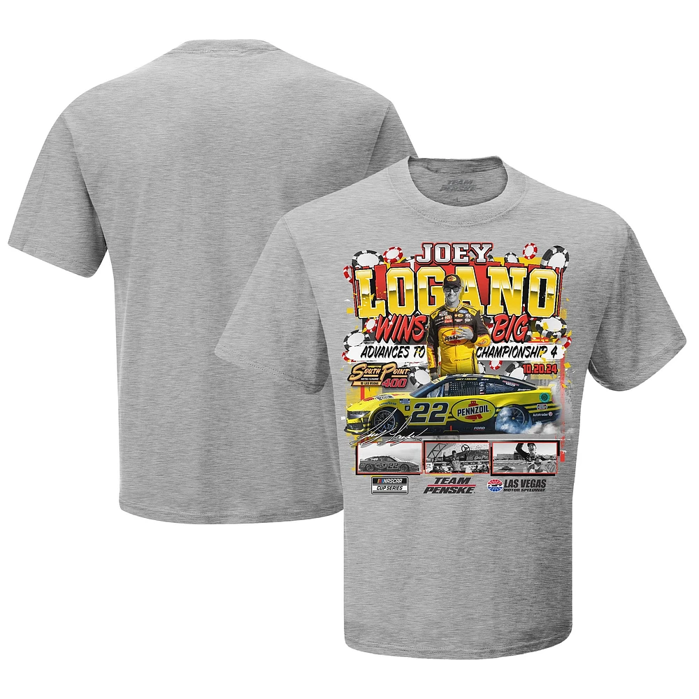 Men's Checkered Flag Sports Gray Joey Logano 2024 South Point 400 Race Win T-Shirt