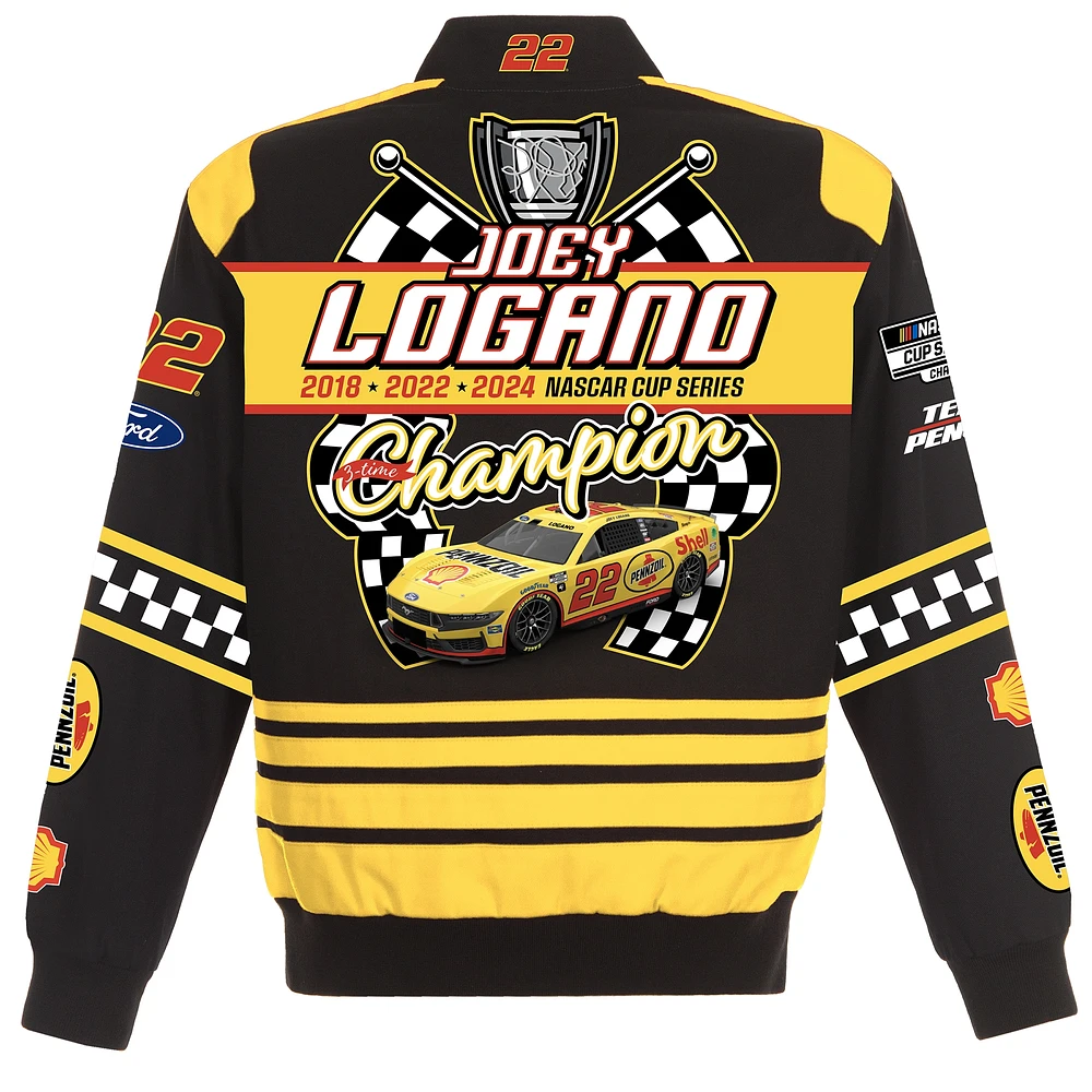 Men's JH Design Black Joey Logano 2024 NASCAR Cup Series Champion Twill Full-Button Jacket