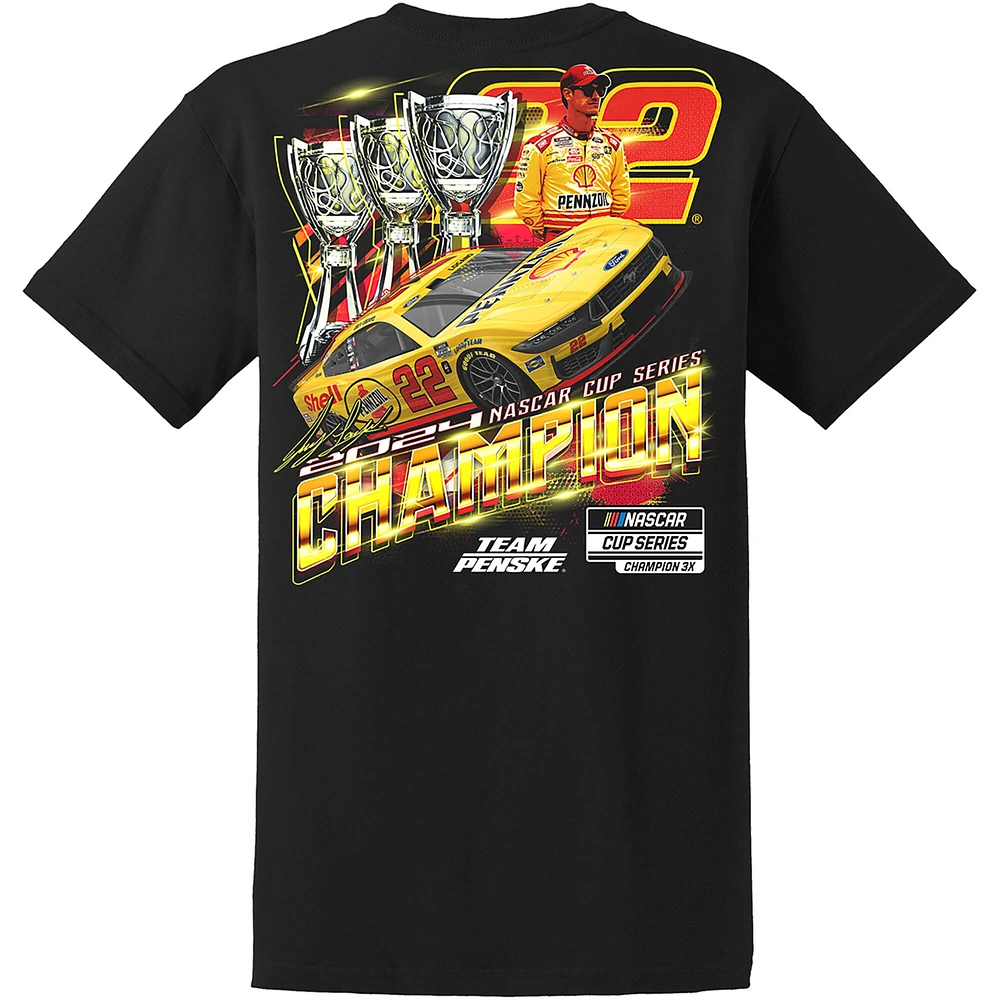 T-shirt noir pour homme de l'équipe Penske Joey Logano, champion la NASCAR Cup Series 2024