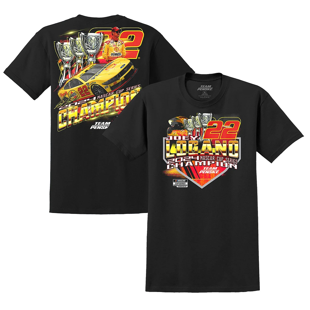 T-shirt noir pour homme de l'équipe Penske Joey Logano, champion la NASCAR Cup Series 2024