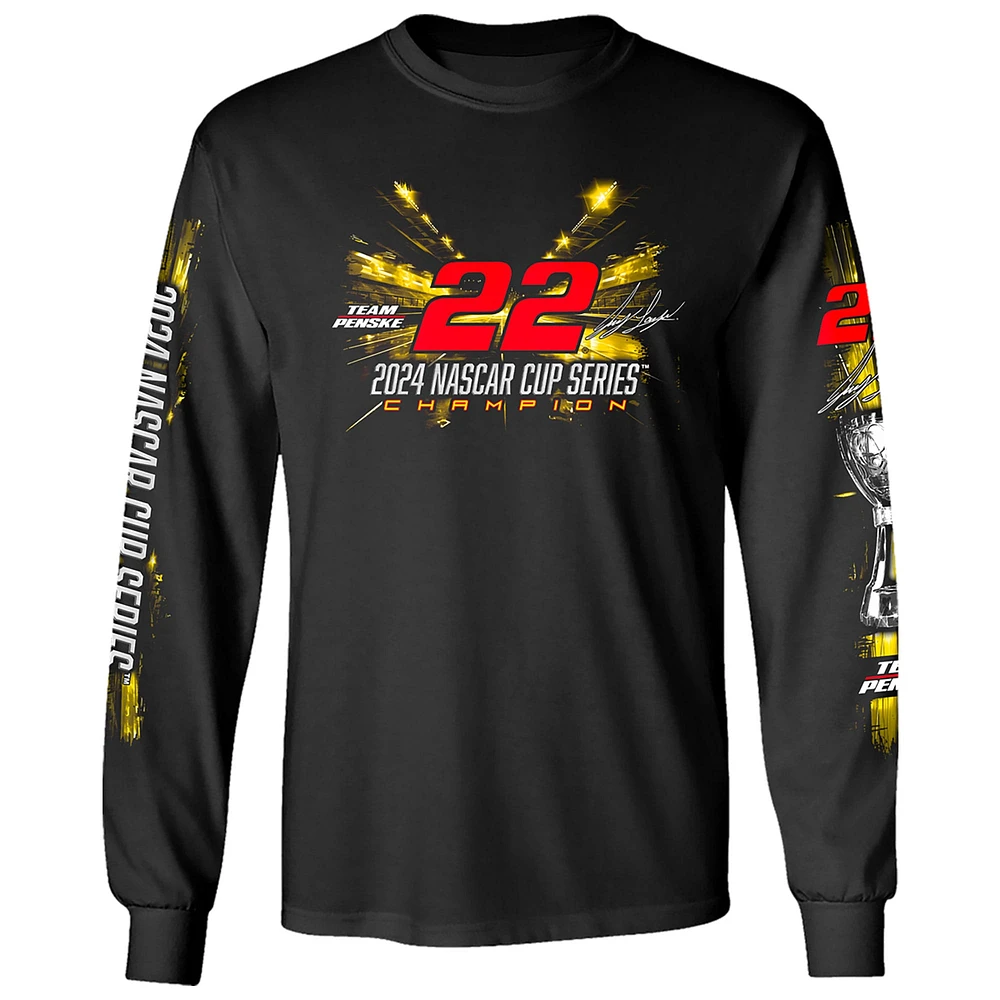 T-shirt à manches longues noir pour homme Team Penske Joey Logano, champion de la NASCAR Cup Series 2024