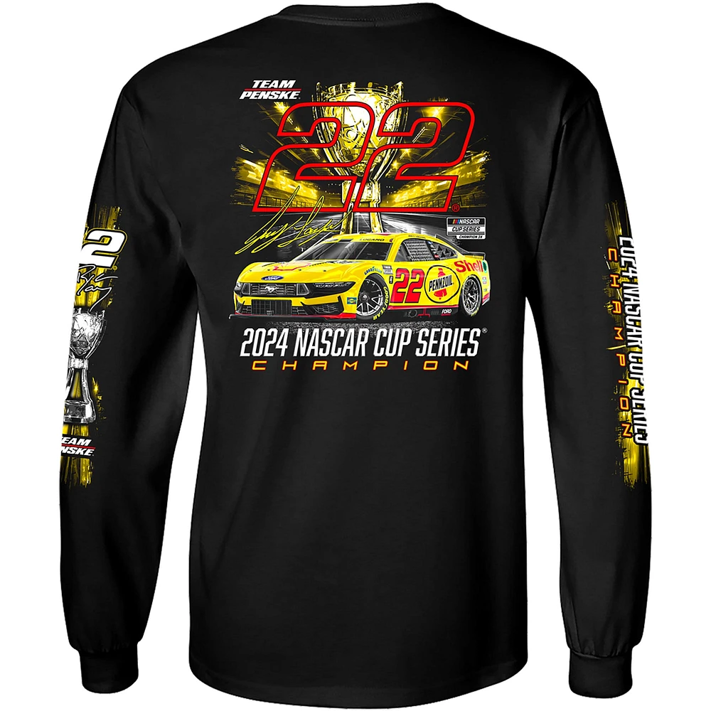 T-shirt à manches longues noir pour homme Team Penske Joey Logano, champion de la NASCAR Cup Series 2024