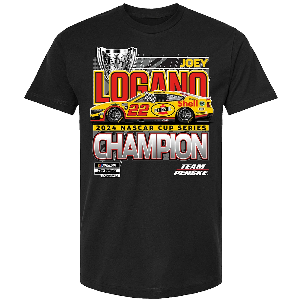 T-shirt officiel noir de l'équipe Penske pour hommes Joey Logano, champion la NASCAR Cup Series 2024