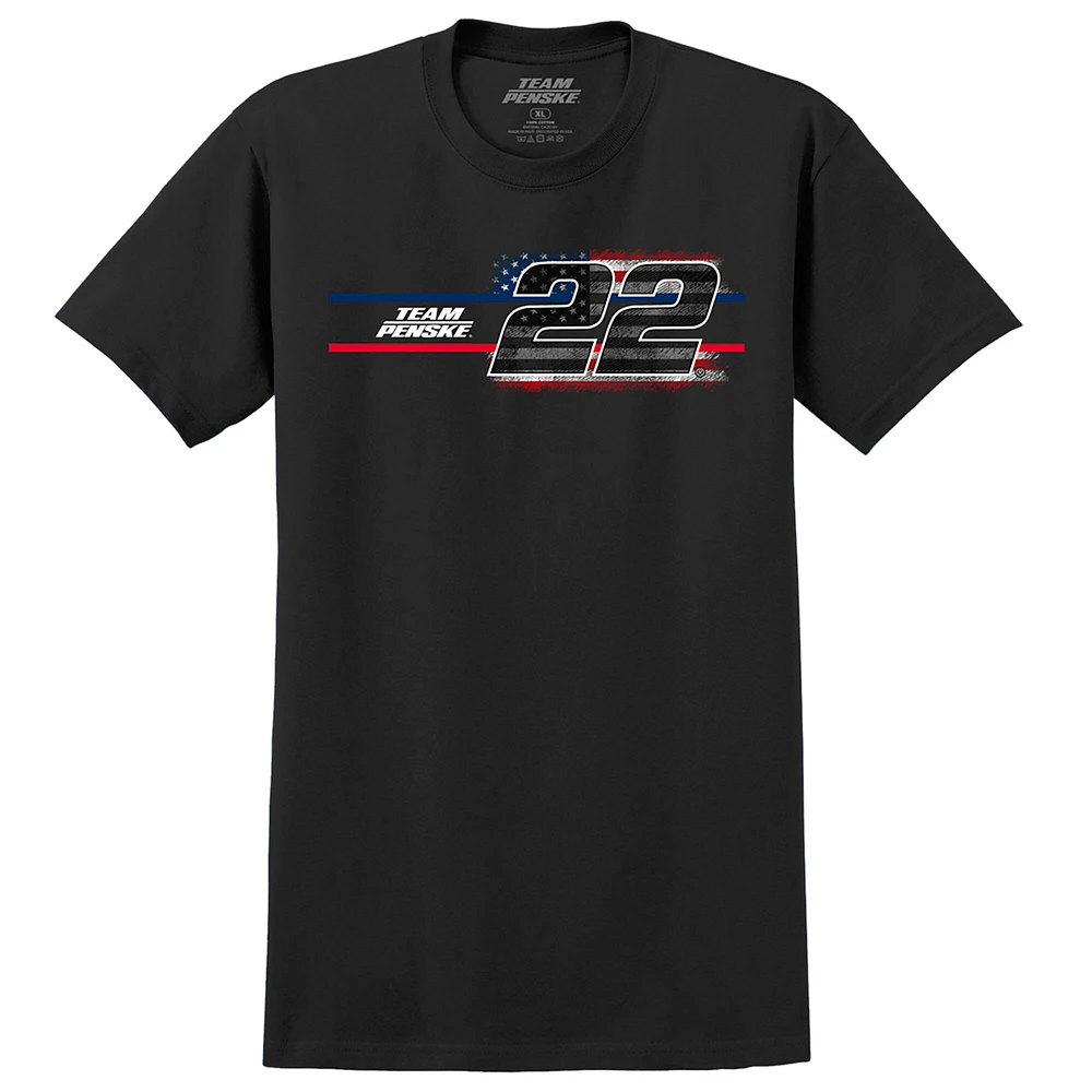 T-shirt noir pour homme de l'équipe Penske avec drapeau américain Joey Logano