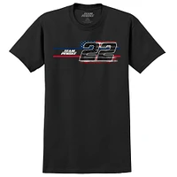 T-shirt noir pour homme de l'équipe Penske avec drapeau américain Joey Logano