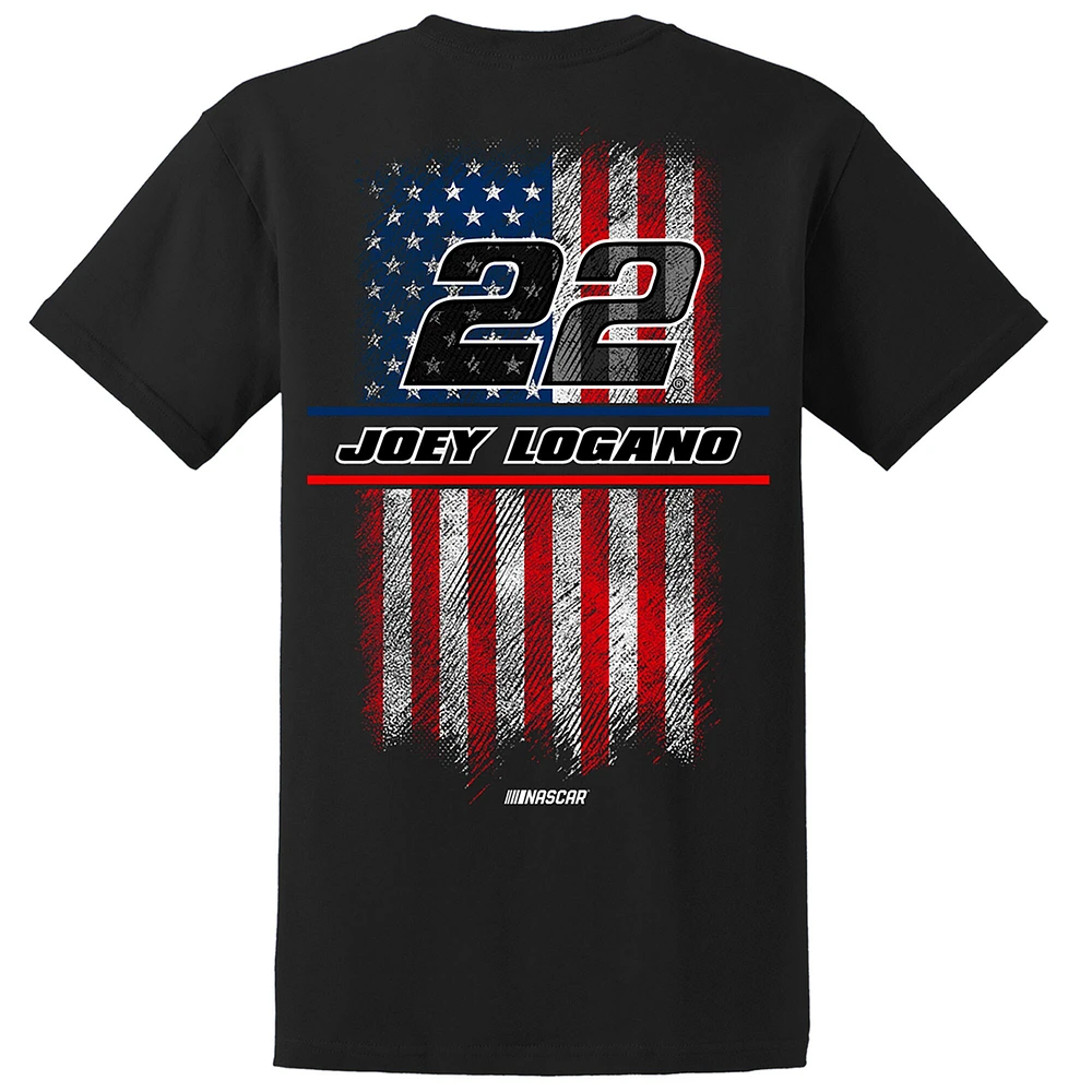 T-shirt noir pour homme de l'équipe Penske avec drapeau américain Joey Logano