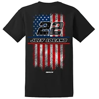 T-shirt noir pour homme de l'équipe Penske avec drapeau américain Joey Logano