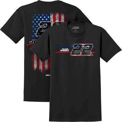 T-shirt noir pour homme de l'équipe Penske avec drapeau américain Joey Logano