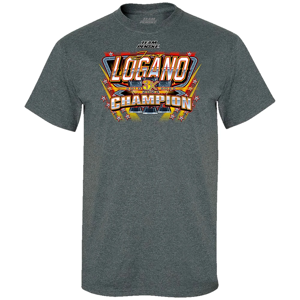 T-shirt pour homme Team Penske Heather Charcoal Joey Logano Champion de la NASCAR Cup Series 2024