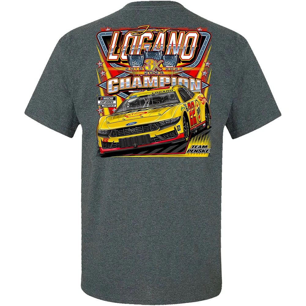 T-shirt pour homme Team Penske Heather Charcoal Joey Logano Champion de la NASCAR Cup Series 2024