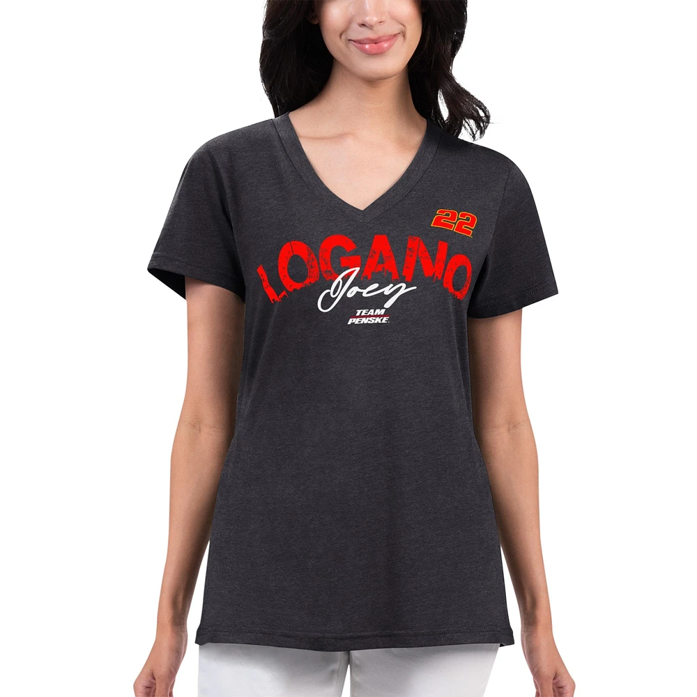 Women's G-III 4Her by Carl Banks Black Joey Logano Key Move V-Neck T-Shirt