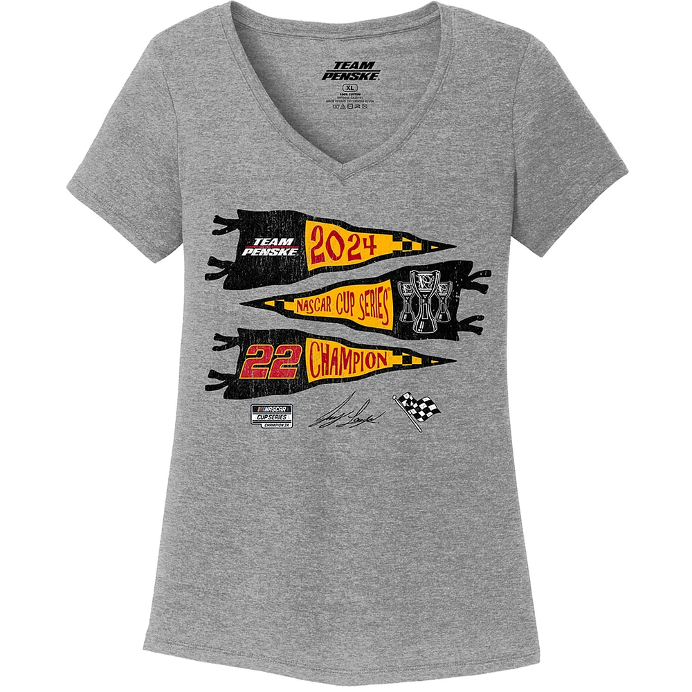 Women's Gray Joey Logano 2024 NASCAR Cup Series Champion V-Neck T-Shirt