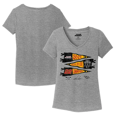 T-shirt gris à col en V pour femme Joey Logano, champion de la NASCAR Cup Series 2024