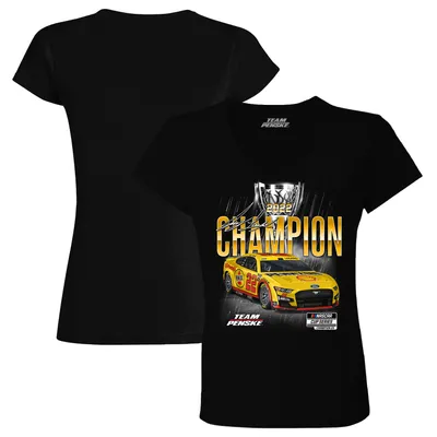 Joey Logano Team Penske Women's 2022 NASCAR Cup Series Champion Official V-Neck T-Shirt - Black