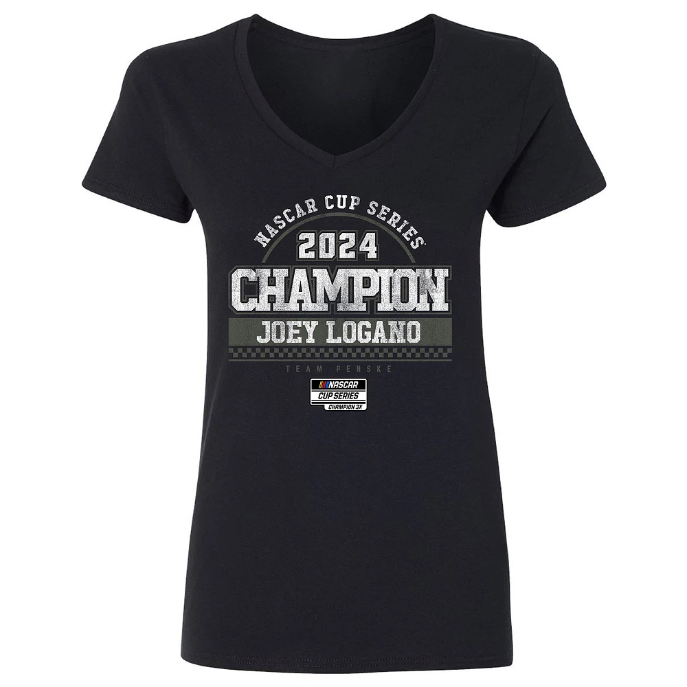 Women's Team Penske  Black Joey Logano 2024 NASCAR Cup Series Champion Road V-Neck T-Shirt