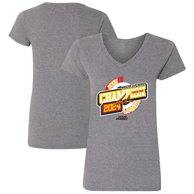 T-shirt à col en V de l'équipe Penske Heather Charcoal pour femmes Joey Logano, triple champion la NASCAR Cup Series