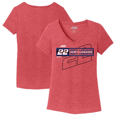 T-shirt à col en V triple mélange Team Penske Heather Red Joey Logano pour femmes